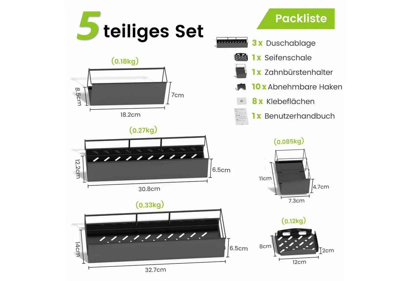 Elegear Duschablage 5er Set Edelstahl Badezimmer Regal Organizer Schwarz
