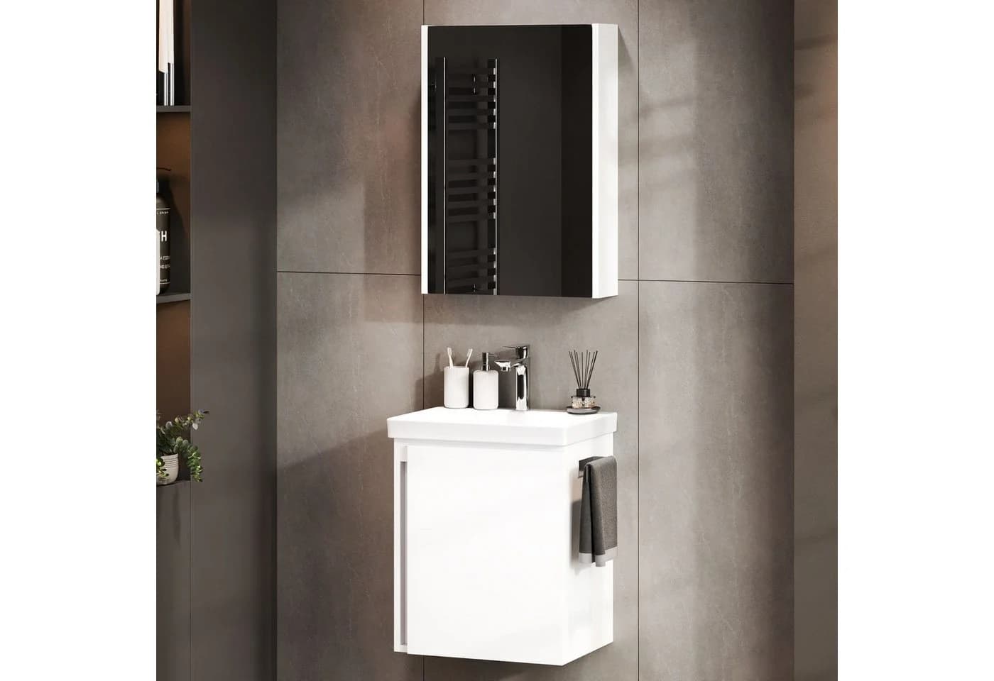 Planetmöbel Badmöbel-Set mit Spiegelschrank 50 cm Weiß