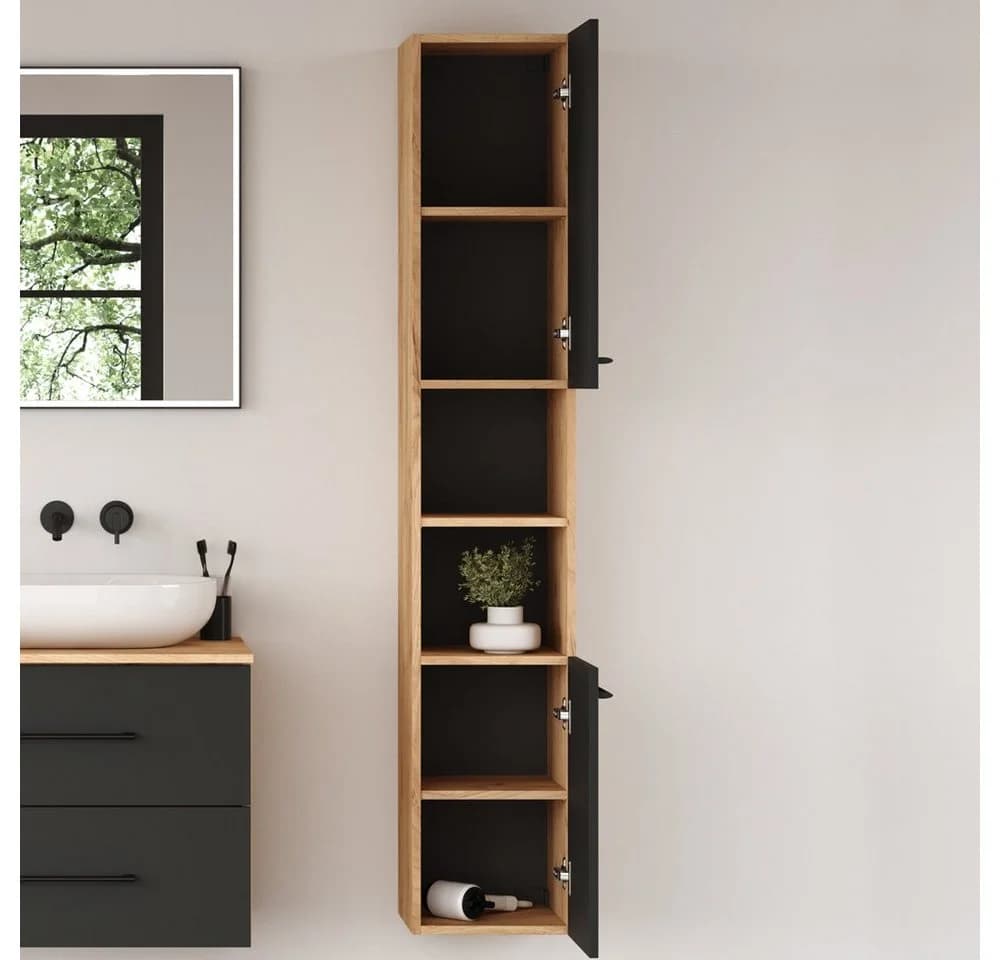 Planetmöbel Hochschrank LUX Gold Eiche / Anthrazit 30 cm