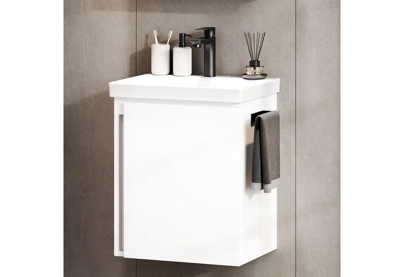 Planetmöbel Waschtisch-Set Unterschrank mit Waschbecken 50cm Weiß mit Armatur