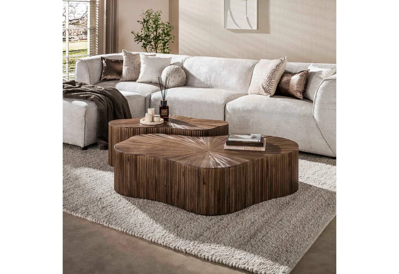 alesvelt Couchtisch Vincenzo Grande 2er-Set Teak Espresso