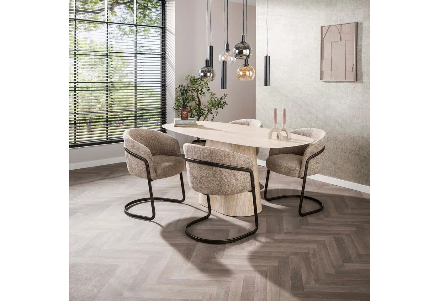 alesvelt Esstisch CENTRO TRAVERTINO Dänisch-Oval Keramik Beige