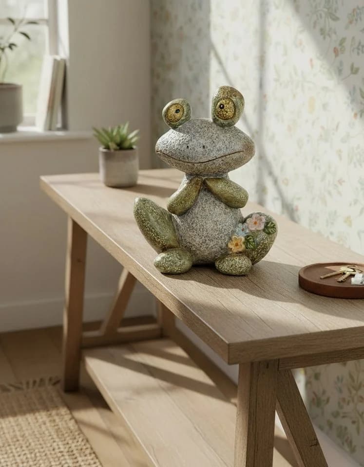 MF Steinfrosch Emil Dekofigur mit Blumen Polyresin