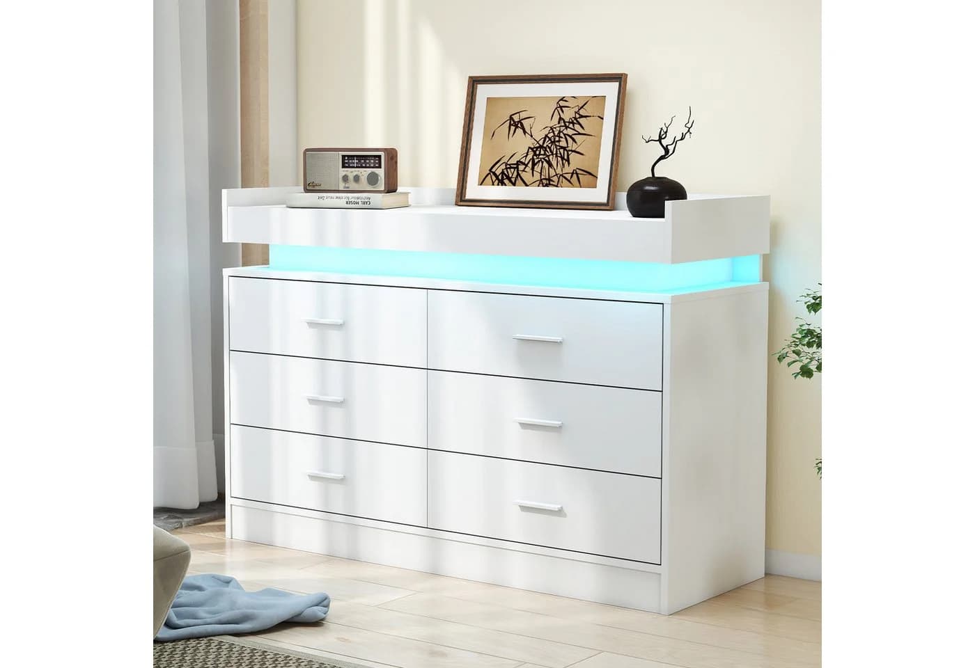 oyajia Kommode Sideboard mit LED-Beleuchtung Weiß