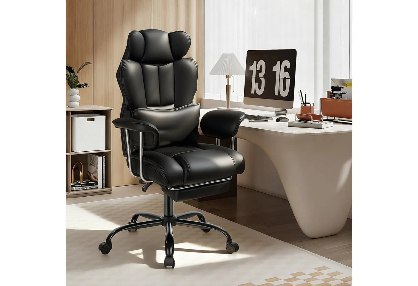 oyajia Chefsessel Ergonomischer Bürostuhl Schwarz mit Fußstütze