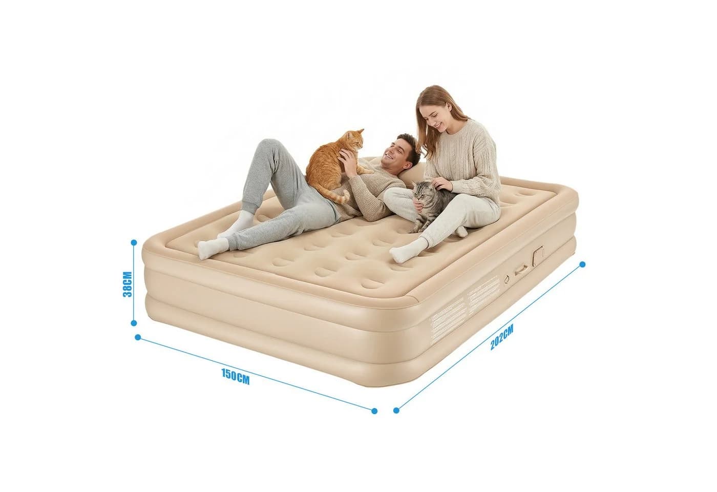 kehot Luftbett 202x150 cm mit integrierter Pumpe Beige