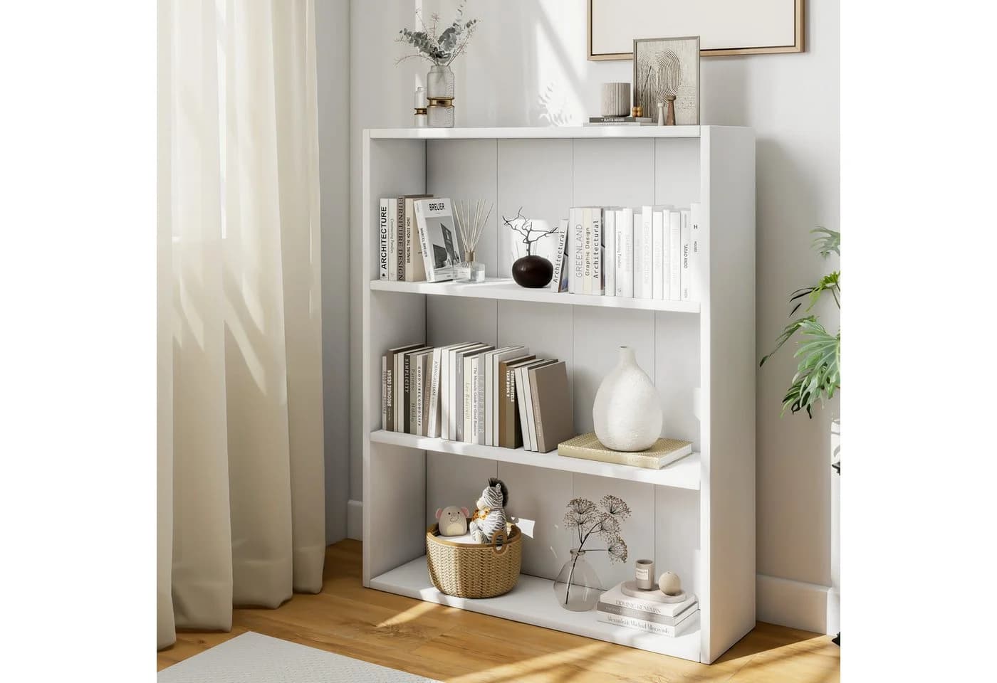 oyajia Bücherregal 3-fach Weiß Holzwerkstoff Standregal