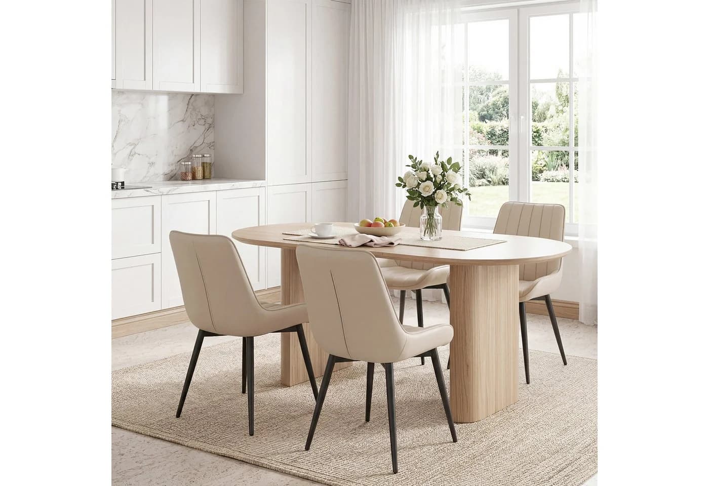 oyajia Esszimmerstuhl Set 2 St. Beige Kunstleder Metall