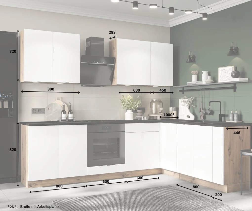 Möbel für Dich Winkelküche Gianna 260x200 cm Weiß 9-teilig