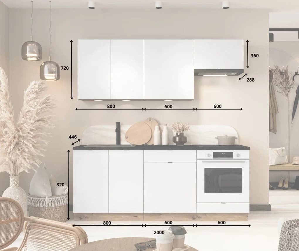 Möbel für Dich Küchenzeile GIANNA 200 cm Weiß Modern