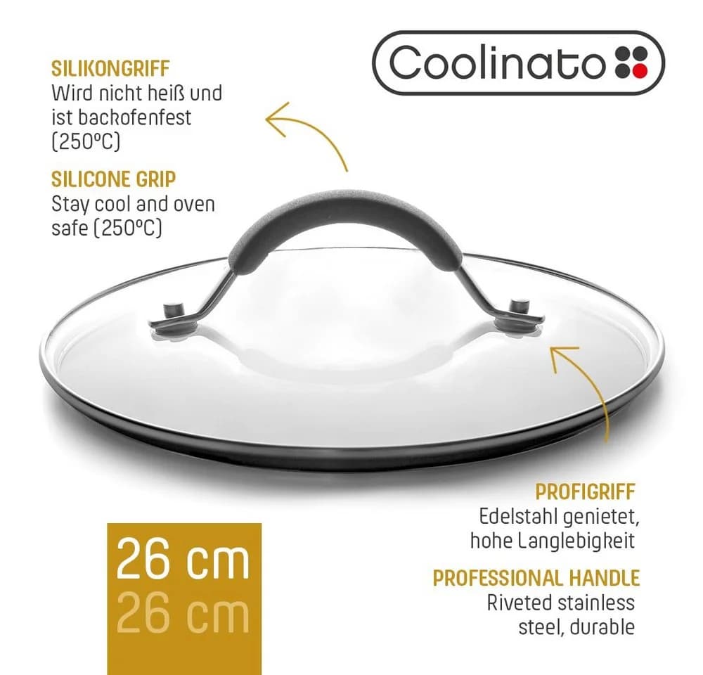 Coolinato Pfannendeckel Glasdeckel 26 cm Transparent