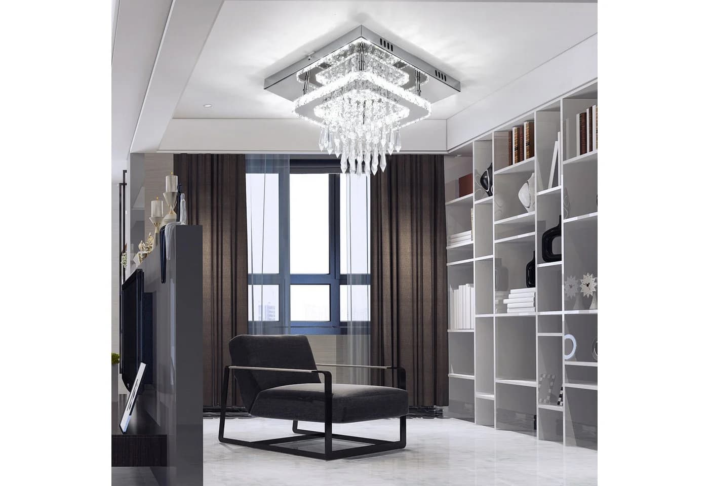 LETGOSPT LED Deckenleuchte K9 Kristall Edelstahl Modern Silber