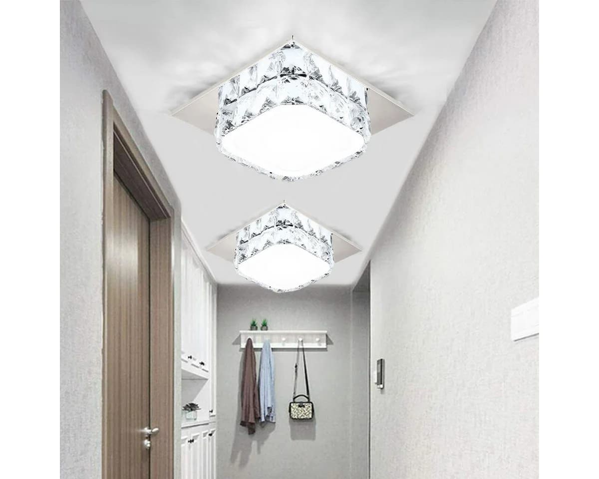 oyajia LED Deckenleuchte Modern 16W Kristall Edelstahl Kaltweiß