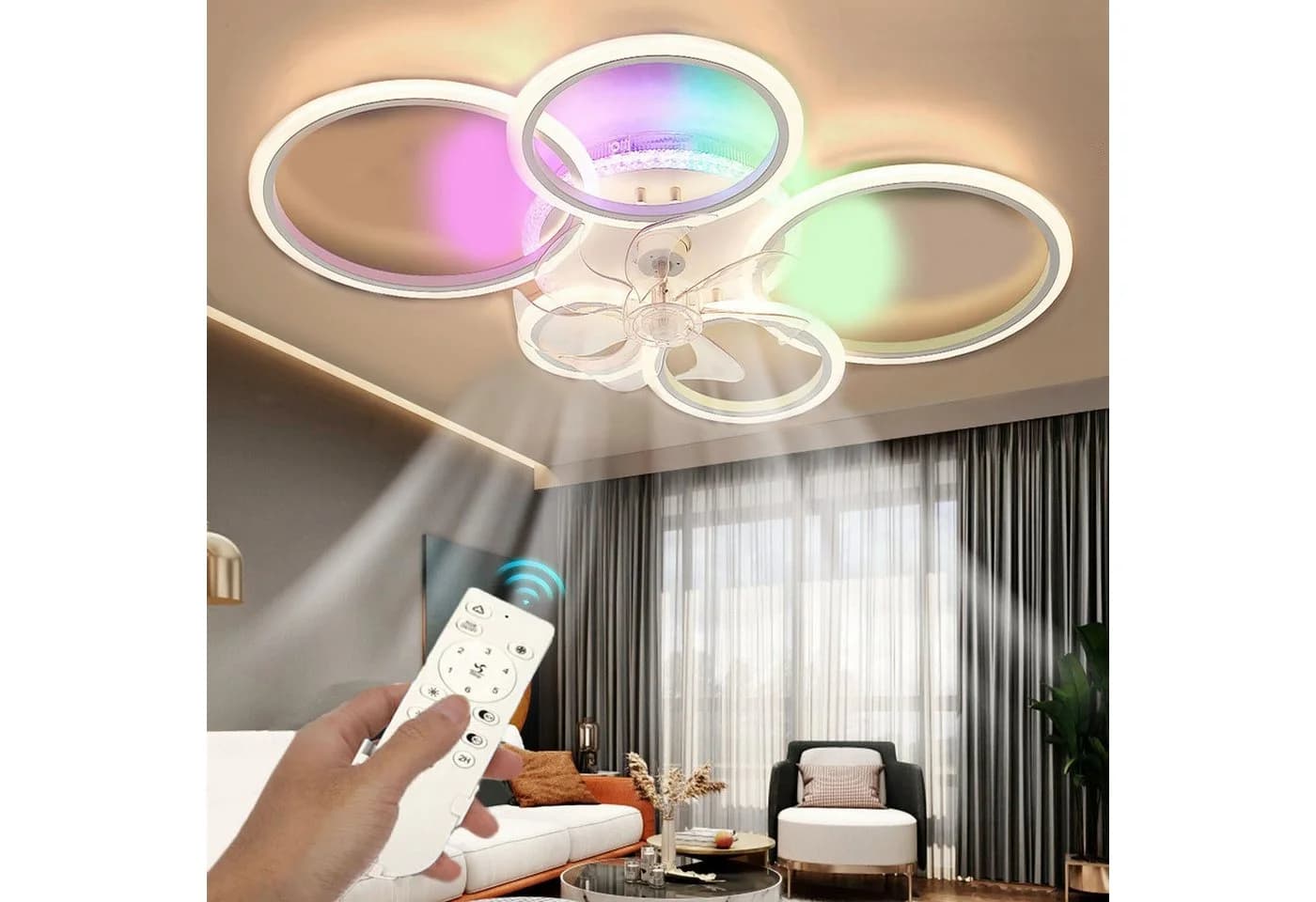 oyajia Deckenleuchte 65W Deckenlampe Mit Ventilator, RGB Hintergrundlicht, 6 Geschwindigkeiten