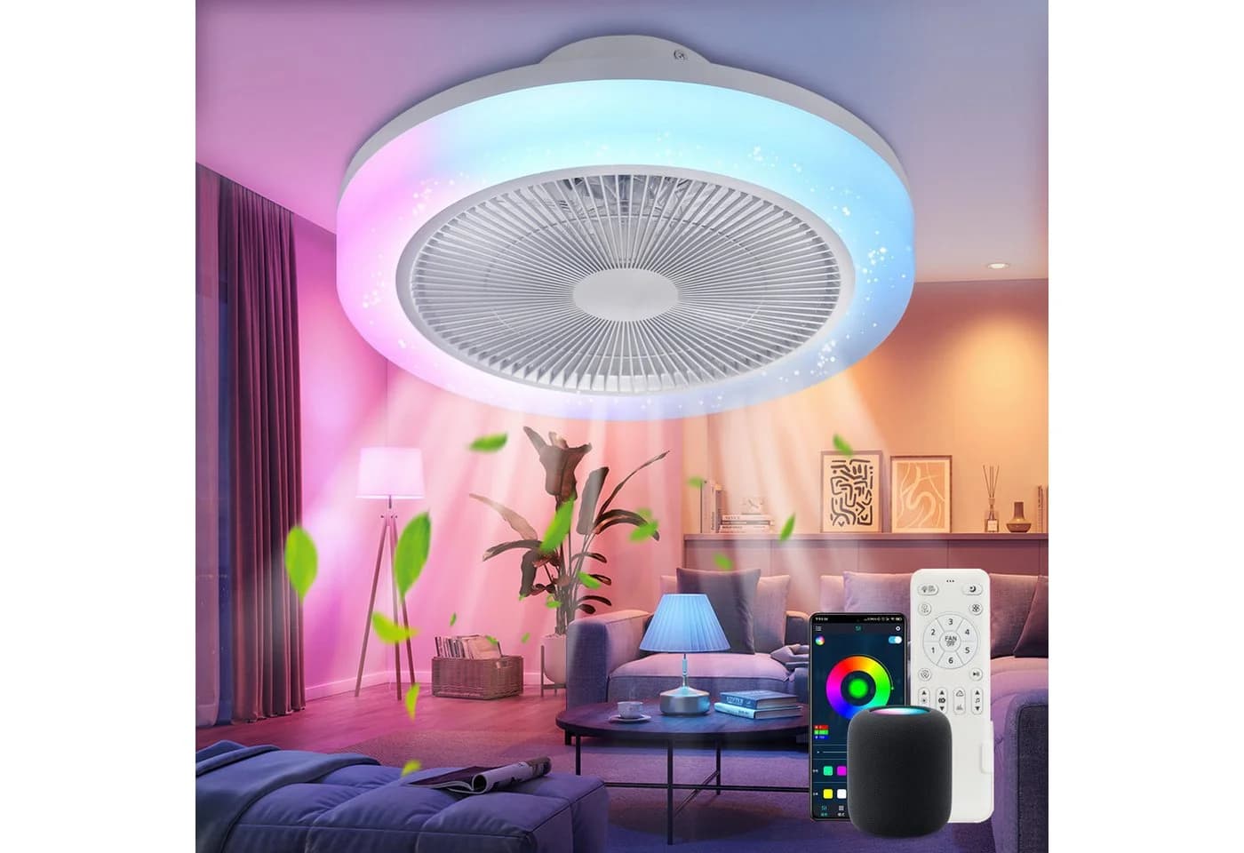 oyajia Deckenleuchte 50W Music LED mit Lautsprecher RGB Farbwechsel