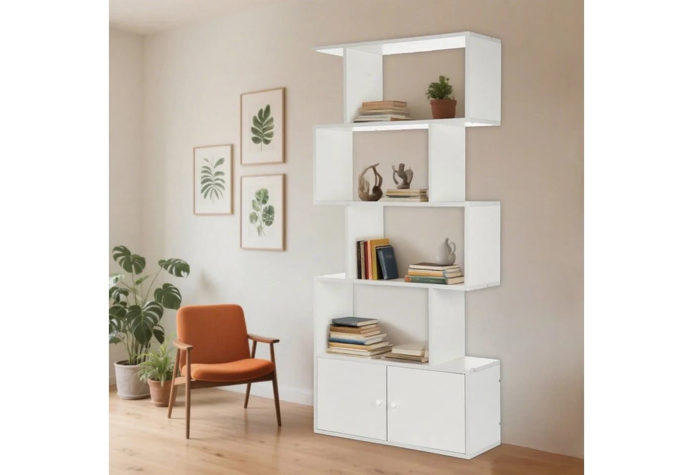 oyajia Bücherregal 151cm Weiß 4 Fächer Holzwerkstoff