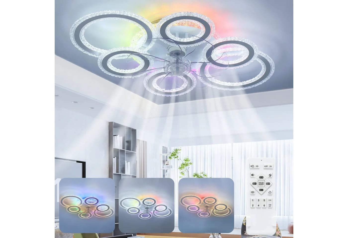 LETGOSPT Deckenleuchte 90W RGB-dimmbar mit Ventilator