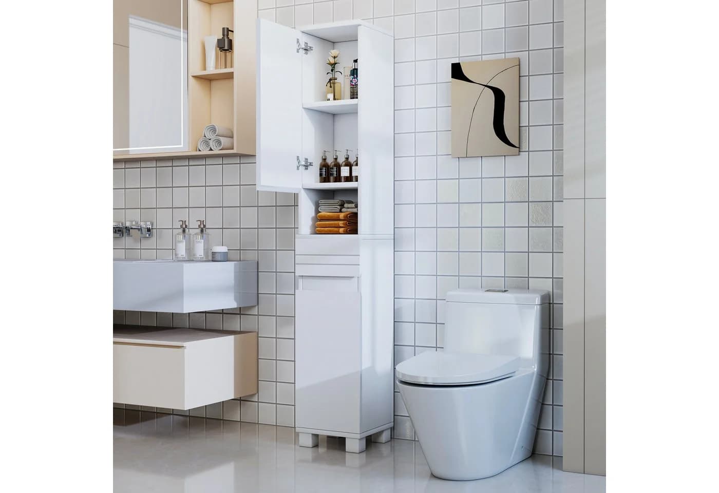 oyajia Hochschrank Badkommode 170 cm Weiß