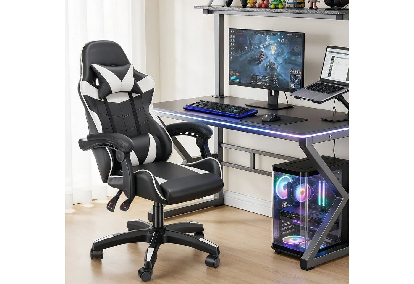 oyajia Gaming-Stuhl Ergonomisch mit Kopfstütze und Lendenkissen