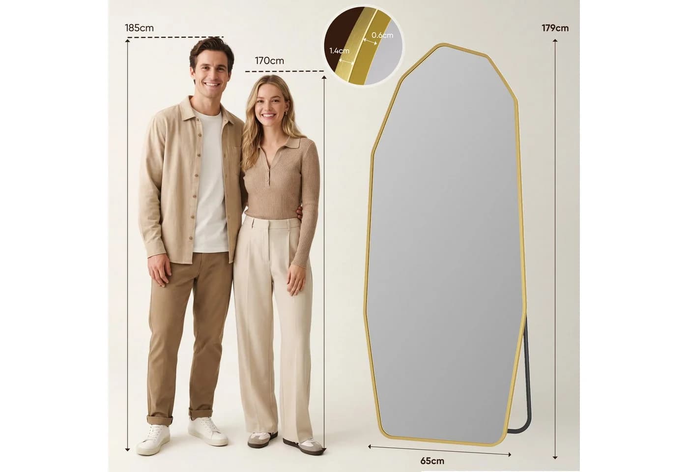 ANTOK Ganzkörperspiegel Diamant Schwarz Gold