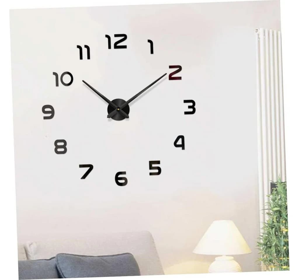 VEKROBOT Rahmenlose Wanduhr Schwarz Selbstklebend Modern