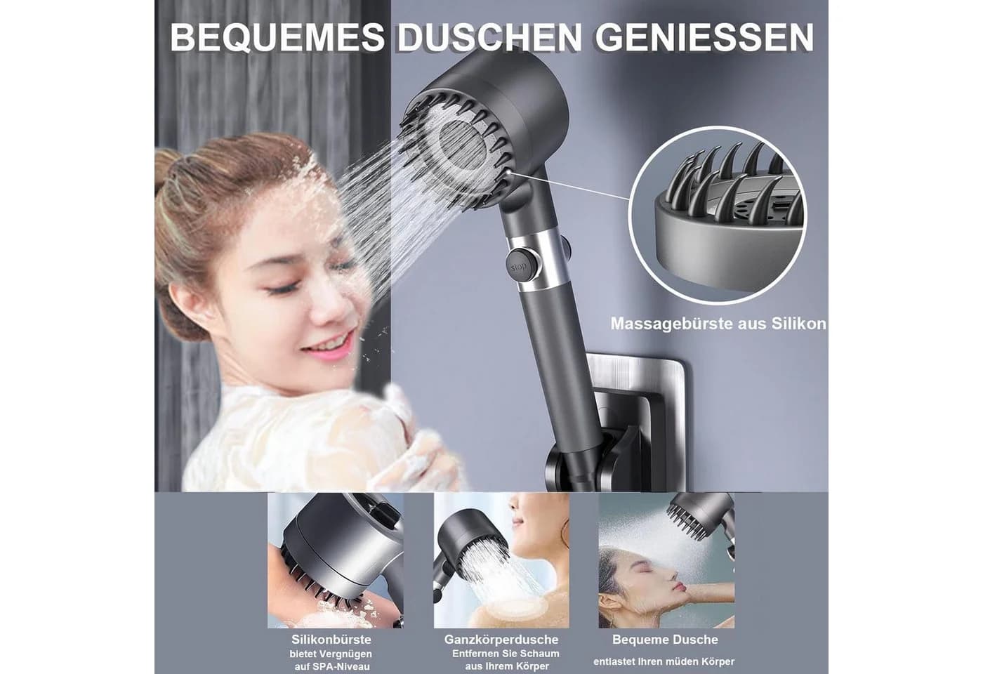 Refined Living Handbrause Duschkopf mit Filter und Schlauch