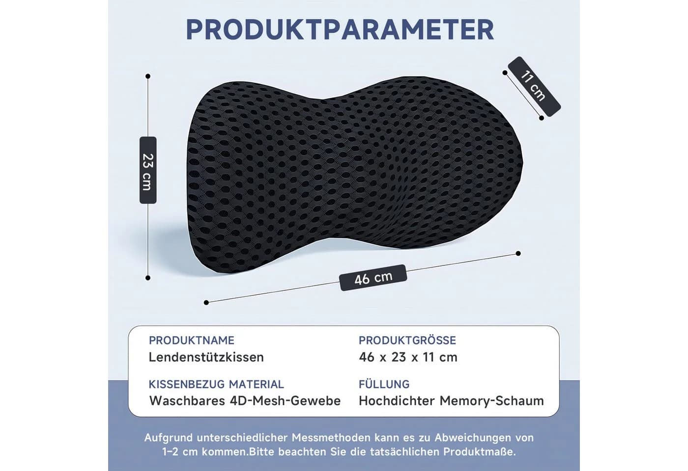 Refined Living Ergonomisches Rückenkissen Memory Foam Schwarz