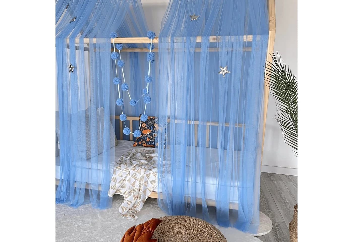 Baby Fancyroom Betthimmel Tüll Hausbett Kinderbett 340cm/380cm Blau Montessori