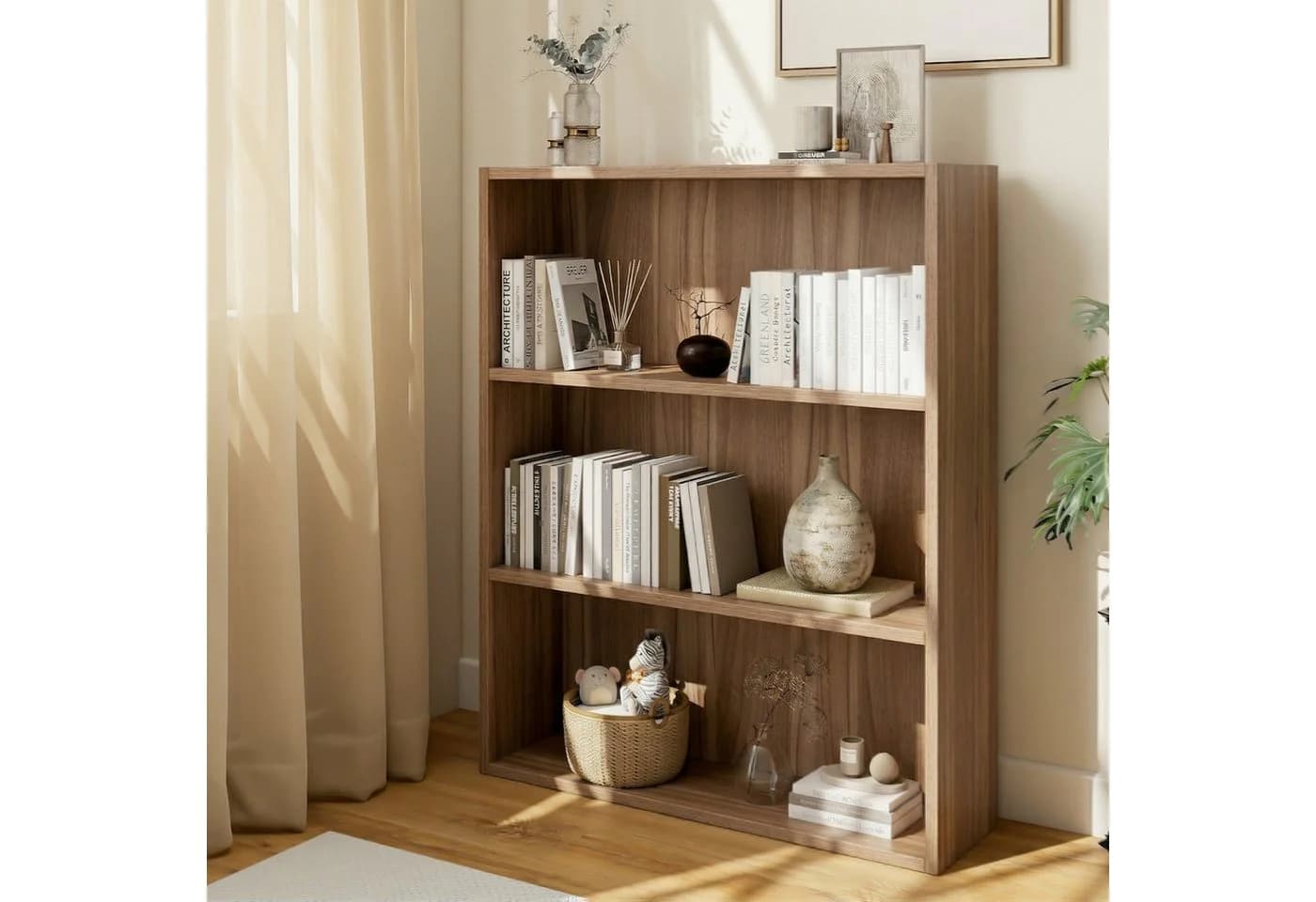 oyajia Bücherregal 3-Fach Standregal Holzwerkstoff Weiß/Holz