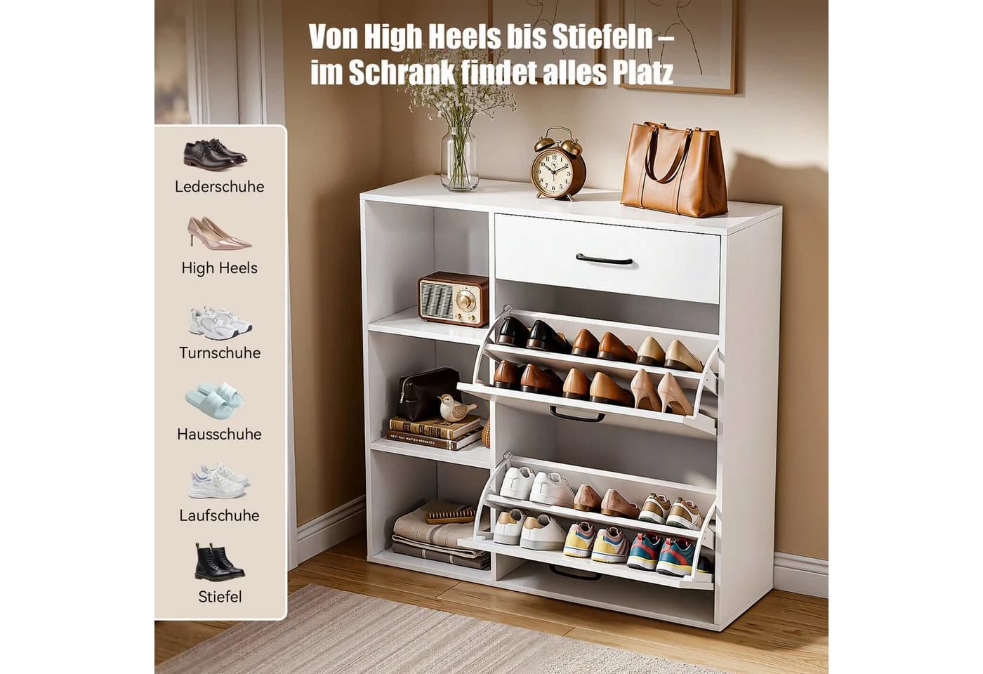 oyajia Schuhschrank Weiß mit Klappen und Schublade