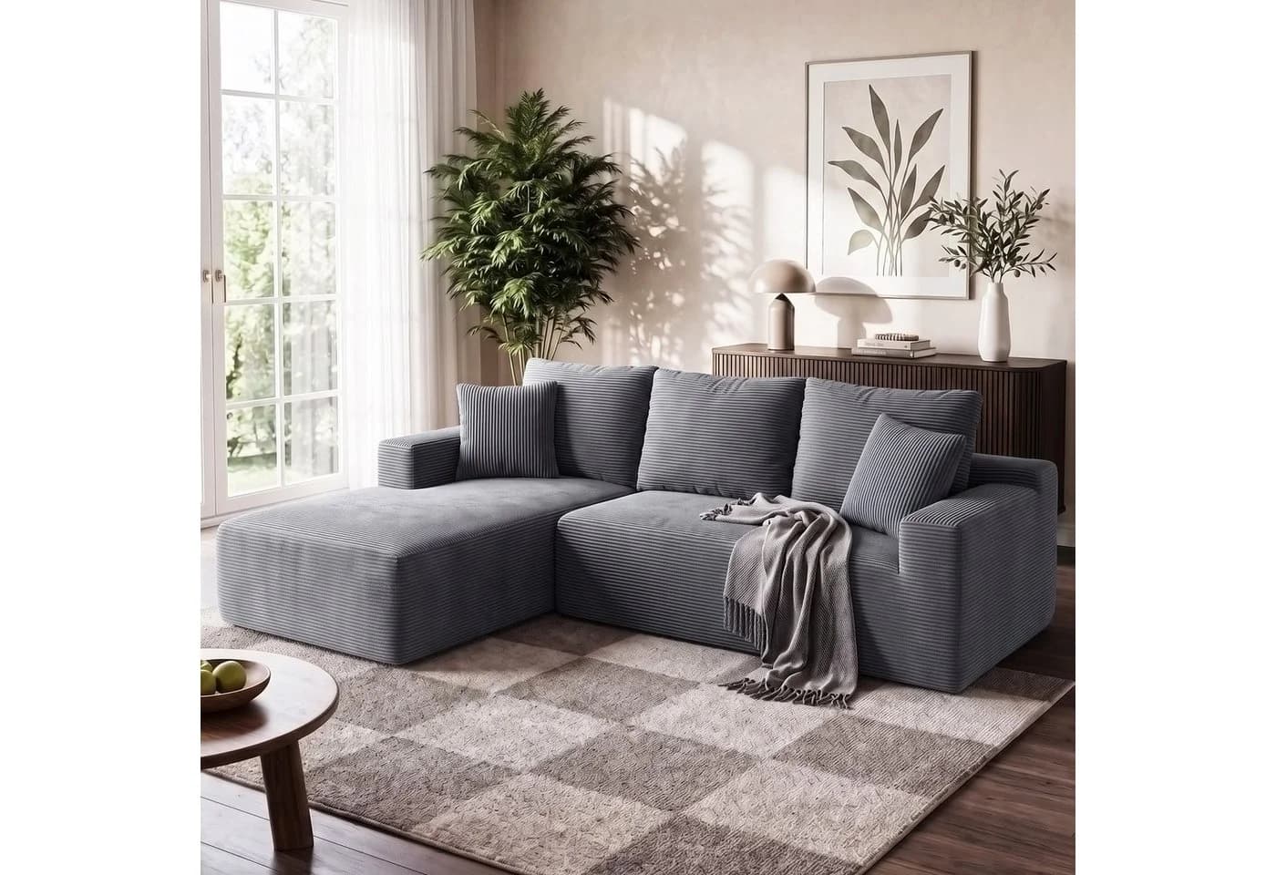 oyajia Ecksofa modulares Sofa 240cm mit großer Chaiselongue grau