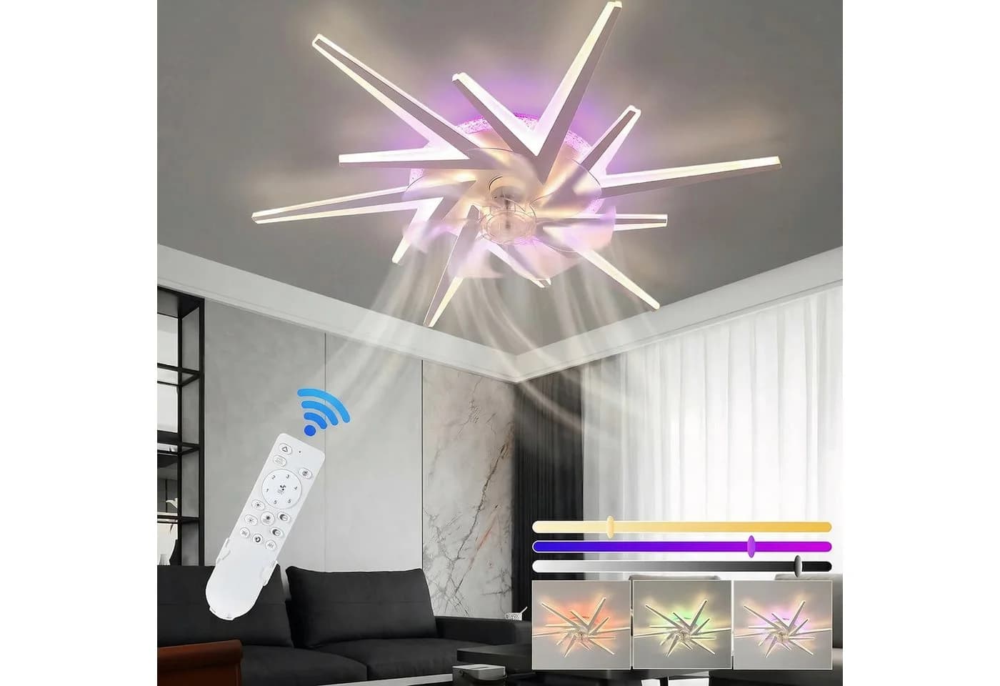 oyajia Deckenleuchte mit Ventilator LED 5800LM Fernbedienung
