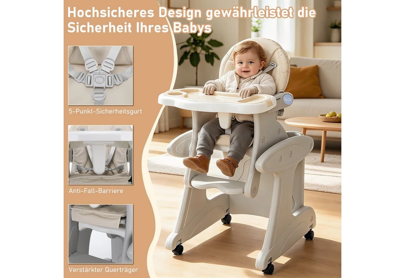 oyajia Kinderstuhl 3 in 1 Hochstuhl mit Spieltisch Grau