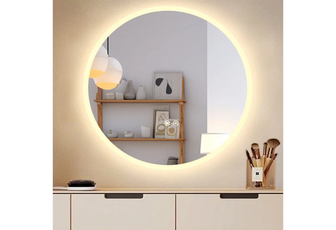 WILGOON LED-Lichtspiegel 70cm Badspiegel Rund Weiß mit Antibeschlag
