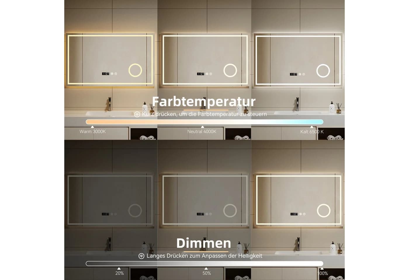 oyajia LED Badspiegel mit 3-fach Vergrößerung, Touch & Entnebelung