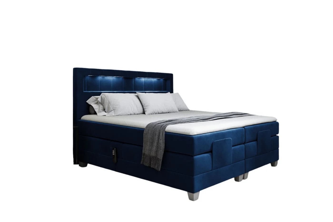 Fun Möbel Boxspringbett DAVIDE Elektrisch verstellbar mit Topper in Dunkelblau
