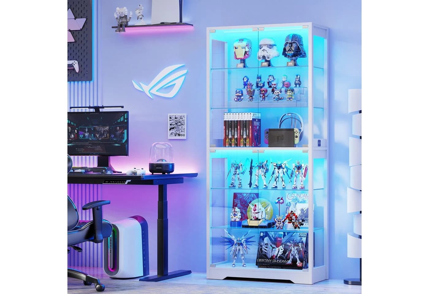 BROTTAR Vitrine aus Glas weiß mit LED-Beleuchtung