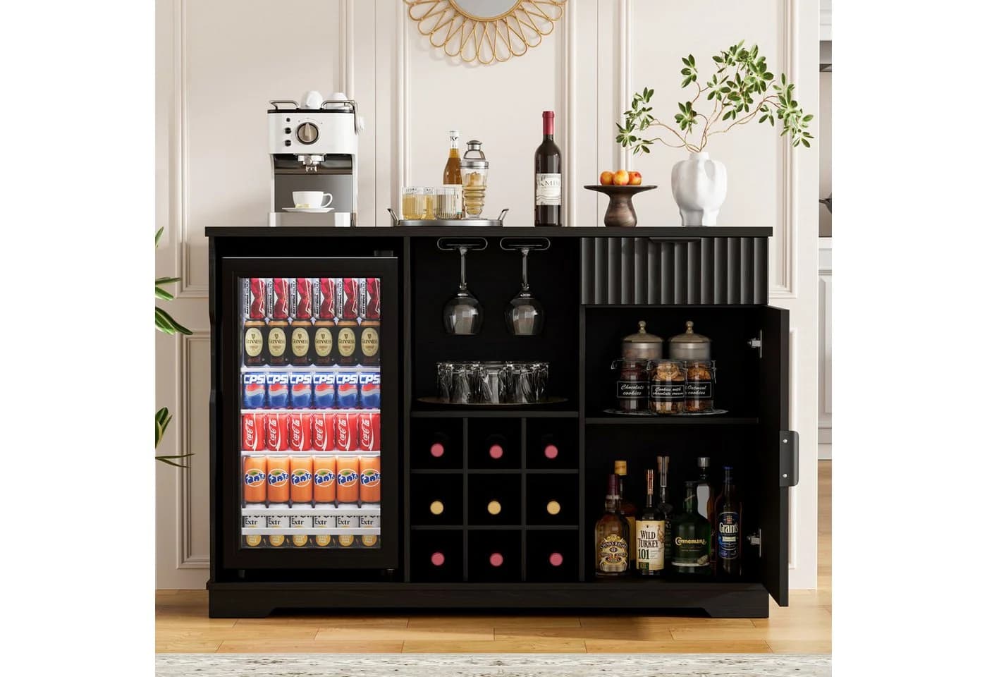 BROTTAR Barschrank mit Kühlschrank Riffeldesign