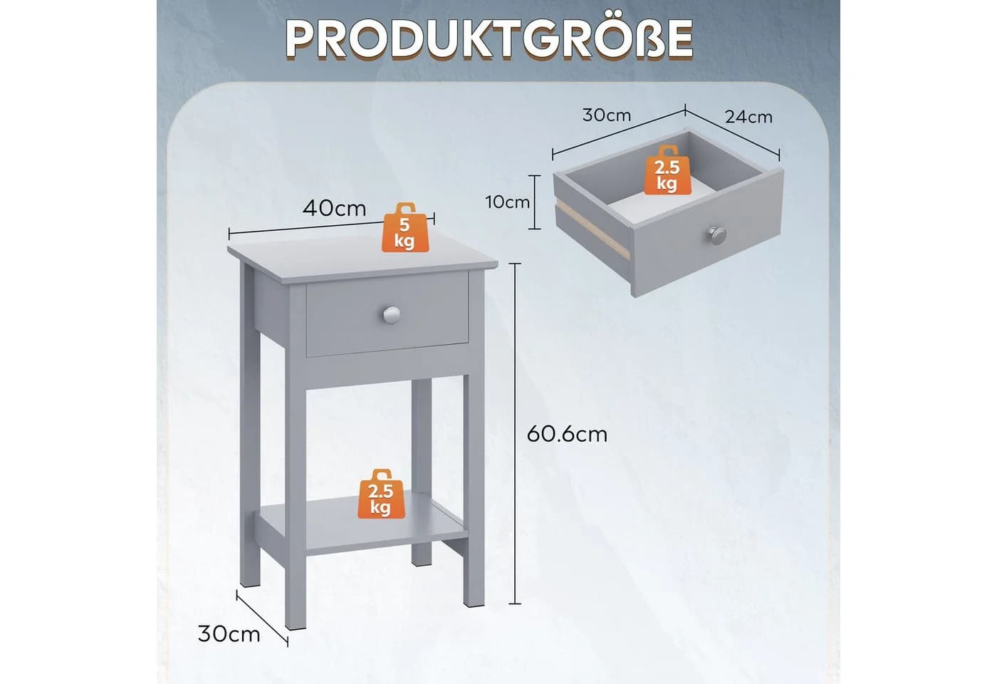 WLIVE Beistelltisch 2er-Set Eiche-Dekor Schublade Ablage