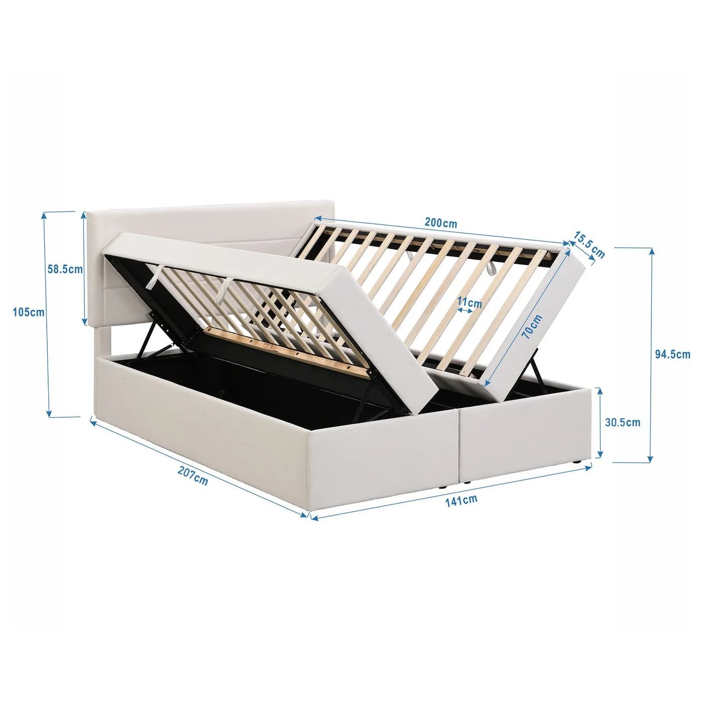 TavilaEcon Boxspringbett Polsterbett Funktionsbett Grau/Beige Metallrahmen 140x200 cm
