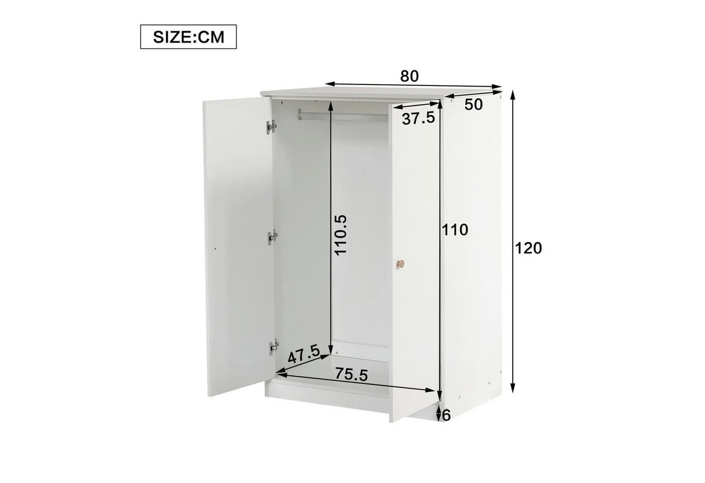 TavilaEcon Kleiderschrank 2-türig Weiß MDF 80x50x120cm