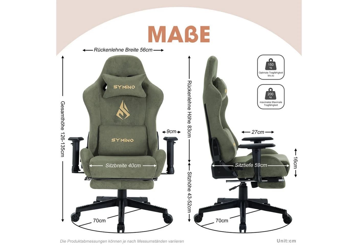 symino Gaming-Stuhl Premium Alcantara Stoff Grün Ergonomisch Serie MP