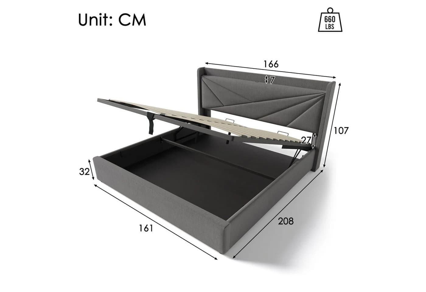 TavilaEcon Boxspringbett Einzelbett mit Stauraum und USB Typ C Grau