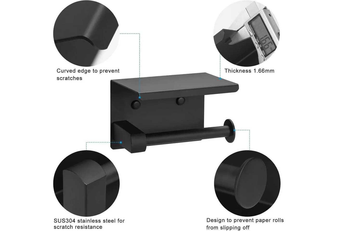 Moderner Toilettenpapierhalter aus Edelstahl SUS304, Schwarz