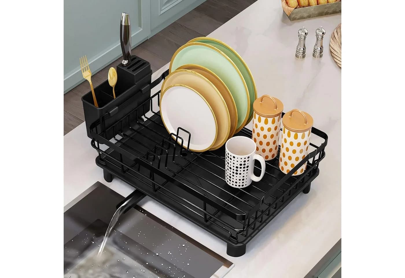 Refined Living Geschirrständer 2-in-1 Küchenorganizer-Set Schwarz