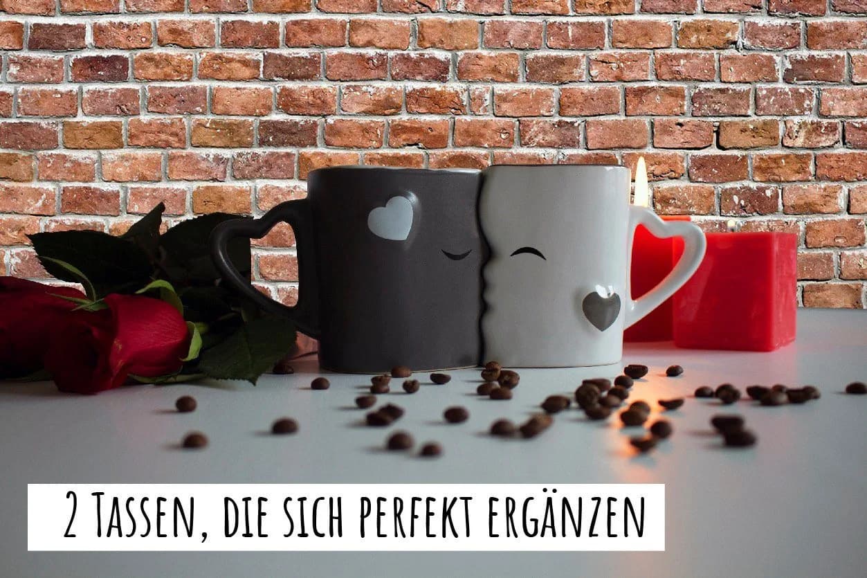 MiaMio Kaffeeservice Küssende Tassen Geschenk Set, Kaffeetassen, Keramik (2-tlg)