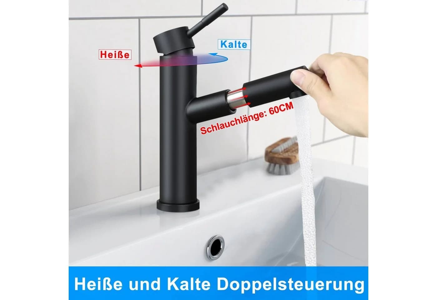 ZMH Waschtischarmatur Bad Schwarz Ausziehbar Brause Mischbatterie