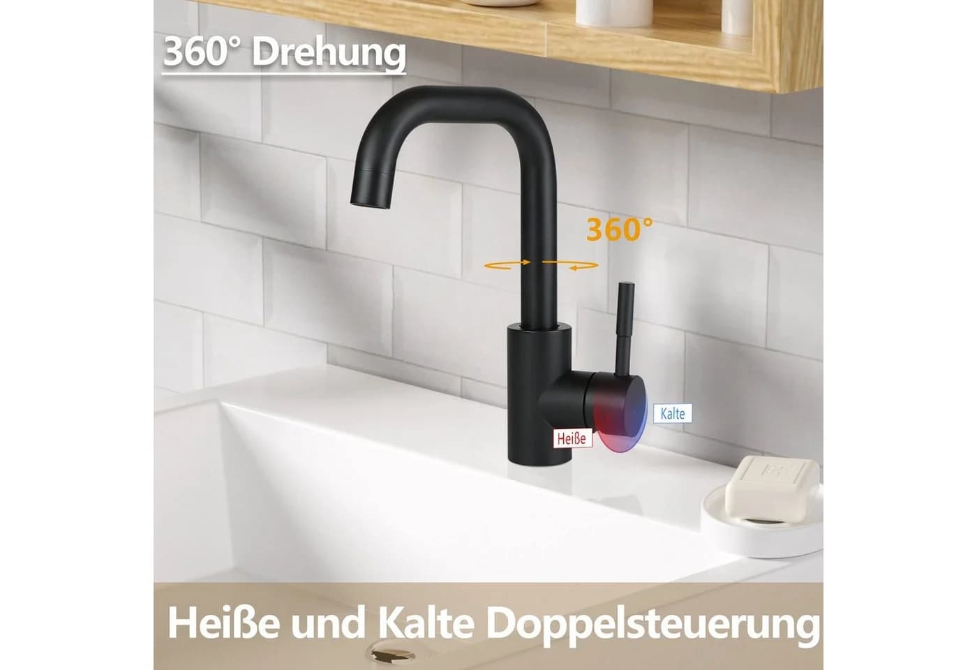 ZMH Waschtischarmatur Wasserhahn Bad Ausziehbar Brause Mischbatterie Schwarz