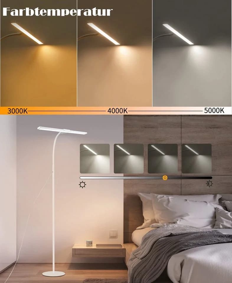 ZMH LED Stehlampe Leselampe Modern Dimmbar 178CM Metall mit Timer