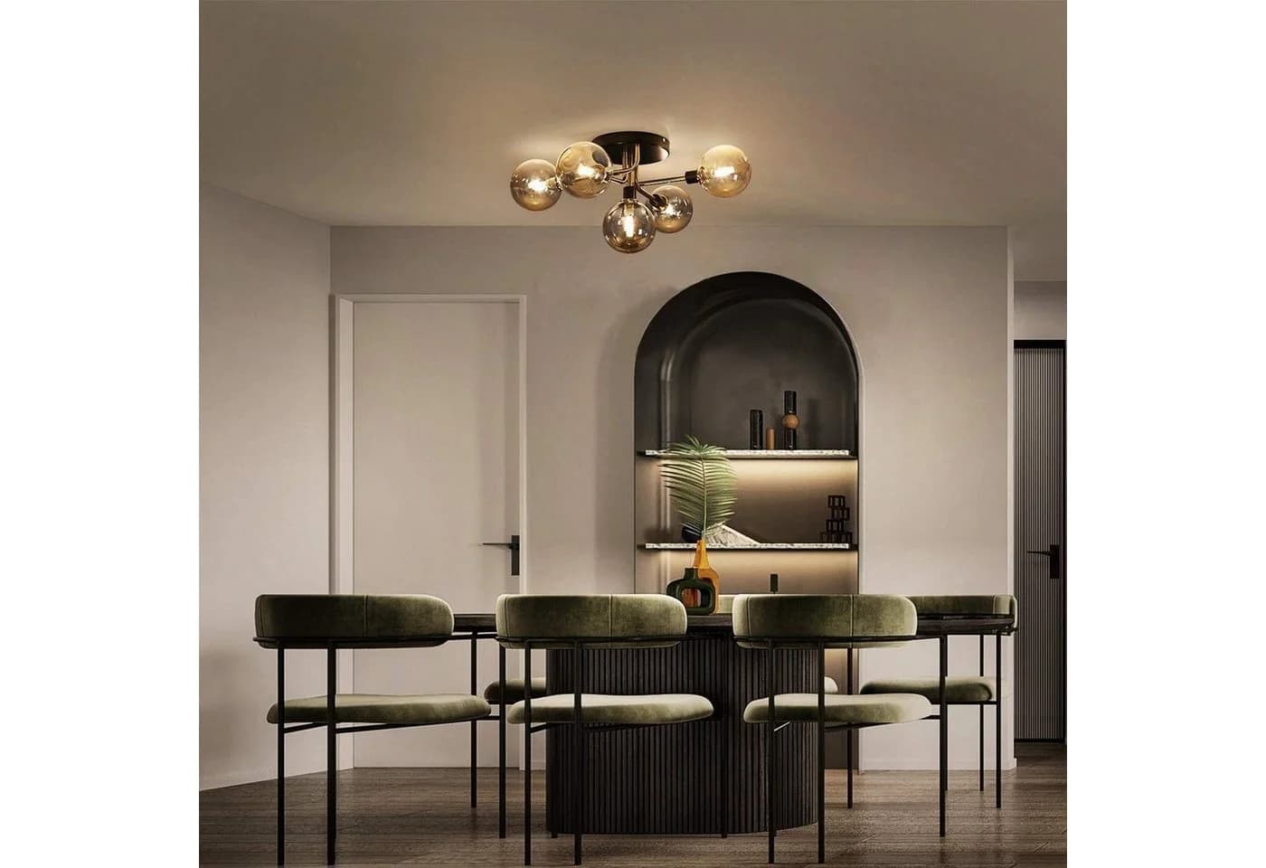 Nettlife LED Deckenleuchte 5 Flammig Gold/Grau Glaskugeln